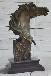 Buy Horse Lovers 100% Solid Bronze Horses Head Bust Sculpture Statue Equestrian • 157.25£