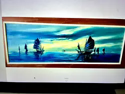 Buy Oil Painting Antique On Board    Fishing Boats At Sunrise Wood Framed • 90£