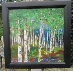 Buy Colourful Birch Forest On Canvas, Original ,framed, Signed, Mixed Medium • 49£