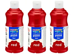 Buy 3 X Hobby World Ready To Mix Acrylic Red Paint With Improved Quality - 500ml • 12.95£