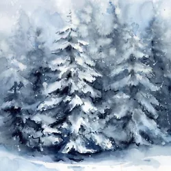 Buy Christmas Tree Painting. Watercolor Snow Winter Landscape. Christmas Wall Art. • 108.05£