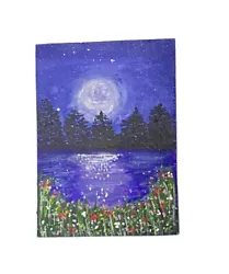 Buy ACEO Original Painting Landscape Moonlight Lake Miniature Signed • 5.99£