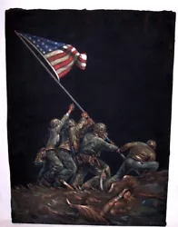 Buy Vintage Velvet Painting Ww2 Battle Of Iwo Jima Usmc Raising Of The American Flag • 1,326.11£