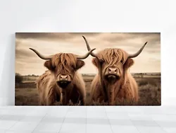 Buy Highland Cow Canvas Wall Art Farmhouse Decor Rustic Scottish Cow Animal Painting • 114.93£