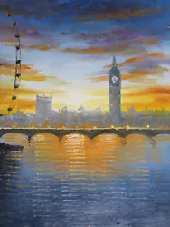 Buy London Eye Large Oil Painting Canvas British English Big Ben Art Embankment UK • 27.95£