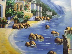 Buy Mediterranean View Sea Large Oil Painting Canvas Ocean Greece Spain Italy Art • 27.95£