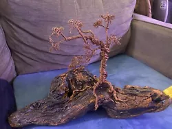Buy Handmade Copper Wire Metal Twisted Tree On Real Driftwood Base Varnish Sealed • 82.69£