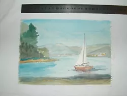 Buy BOAT SAILING ON A HILLSIDE MOUNTAIN RIVER Scottish Vintage Watercolour Painting • 2£