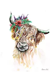 Buy Highland Cow In Spring Original Watercolour Painting 9, Original Art Not A Print • 79.99£