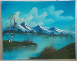 Buy Original Signed Oil Painting On Canvas Mountains & Lake In The Style Of Bob Ross • 33.07£
