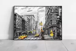 Buy Monochrome And Yellow Textured Oil Painting Style New York City With Cabs • 6.43£