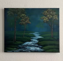 Buy Bob Ross Style Deep Forest Stream Landscape Oil Painting “Bubbling Brook” 16x20 • 103.60£