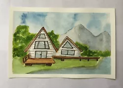 Buy LOW Price Original Watercolour Painting OOAK Glamping By The Lake 6” X 4” • 1.77£