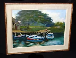 Buy 1930s Hawaii Koa Framed Oil Painting Boats On A Dock By Lloyd Sexton (Geo)  • 6,212.54£