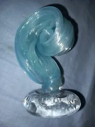 Buy Small 9cm Glass Sculpture-Mint Green Swirls- B Langsworthy Etched-Clear Base • 28.99£