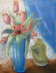 Buy Still Life With Tulips And Sculpture C. Bolt Pastel Expressive 62x48cm Art Deco • 60.57£