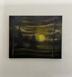 Buy Bob Ross Style Moonlight Evergreens Oil Painting On Canvas 16x20 Inch • 103.36£