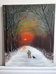 Buy Vintage Oil Painting On Canvas Winter Sunset • 65£