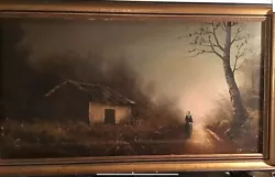 Buy Superb Framed Oil On Canvas ‘Woman Walking By Cottage In Woods’ Signed 42’ X 24’ • 220£