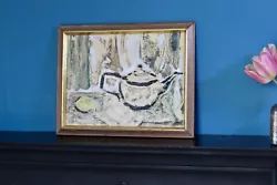 Buy Swedish Mid-Century Watercolor On Canvas  Tea Pot And Lemon  Olle Zetterqvist... • 325£