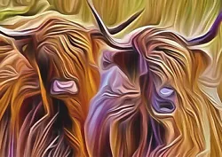 Buy Highland Cows Abstract Print Painting Limited Edition Signed • 5.50£