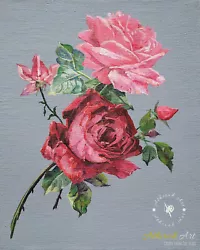 Buy Red Pink Rose Flower Painting On Canvas Panel Acrylic Original Floral Wall Art • 49.61£