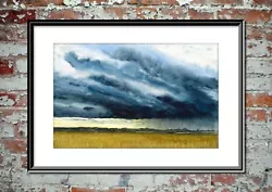 Buy Thunder Clouds, Stormy Landscape Watercolour Skyscape Painting, Rain Clouds Art • 23.10£