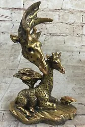 Buy Bronze Finish Wildlife African Giraffe And Calf Sculpture Hand Made Artwork Gift • 37.18£