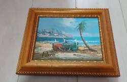 Buy Boat Beach Scene Painting Framed.  13 X 11 Inches Approx  Pre-owned  • 30£