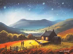 Buy Pete Rumney Art Original Painting The Cottage Under The Stars Hillside View • 13.50£