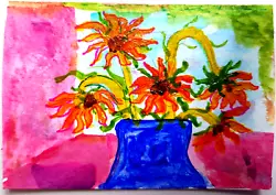 Buy ACEO Original Painting, 'Blue Vase With Sunflowers' In Acrylics, #2 Of 4 • 2.98£