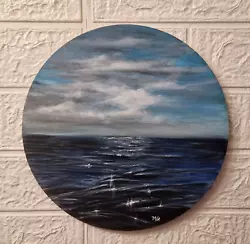 Buy Original Ocean, Waves Painting, Hand Painted On Round Wooden Board 25 Cm • 27.77£