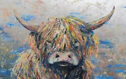 Buy Original Oil Painting On Canvas With Silver Leaf Large Highland Cow • 295£