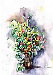 Buy STILL LIFE WITH WILD FLOWERS AND SUNFLOWERS Original Painting By Diana A.W. • 79.99£