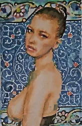 Buy Original Mario Mendoza Female Woman Watercolour Art Semi Nude Tiles Greek Spain • 125£