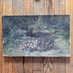 Buy Antique Chiaroscuro Painting Apples In A Forest Scene Unframed Signed F.T. • 103.68£