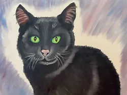 Buy Original Oil Painting Artwork Signed Canvas Cute Black Cat • 24.86£