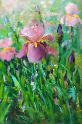Buy Iris Flower Oil Painting Original Impressionist Irises Floral Artwork  24x16 In • 300.80£
