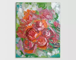 Buy Original Oil Painting Roses Abstract Red Bouquet Impasto Textured Flower Art • 103.36£