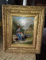 Buy Antique Victorian Painting Of Mother And Child In The Garden, (circa-1880) • 199£