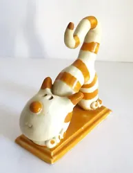 Buy Small Cat Sculpture Figurine Studio Pottery Yellow Striped With Makers Signature • 19.99£