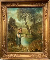 Buy Victor Boutellier Signed Original Antique Oil Painting Portrait Lady By A Stream • 242£