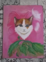 Buy Large Vintage Painting   The Moon Flower Cat   Painted On Hardboard . M2707 • 19.99£