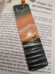 Buy Original Sunset Seasca Hand Painted Bookmark On Wooden Board Christmas Gift • 4.97£