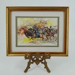 Buy Watercolour Painting Of A  Cavalry Battle Signed Framed Painting - N1 • 29.50£
