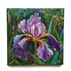 Buy Oil Painting Iris Flower Original Purple Floral  Canvas Artwork Impressionism  • 62.09£