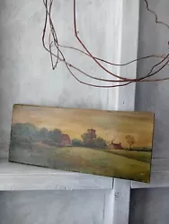 Buy Antique Oil Painting Country Landscape Scene Small Lovely Rural Cottage Church • 95£