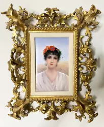 Buy German KPM Porcelain Plaque Of Woman W/Red Flower In Her Hair In Ornate Frame • 1,131.94£