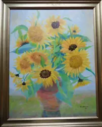 Buy Original Oil Painting Yellow  Flowers In Vase, Sunflowers,Floral, Home Decor. • 50£