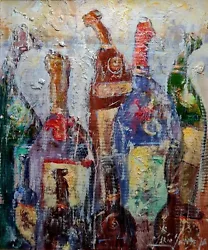 Buy Original Mario Mendoza Oil Canvas Wine Bottles Drink Painting Abstract Art New • 550£